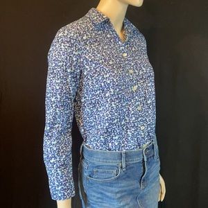 Talbots Blue Floral Button Down Long Sleeve Top